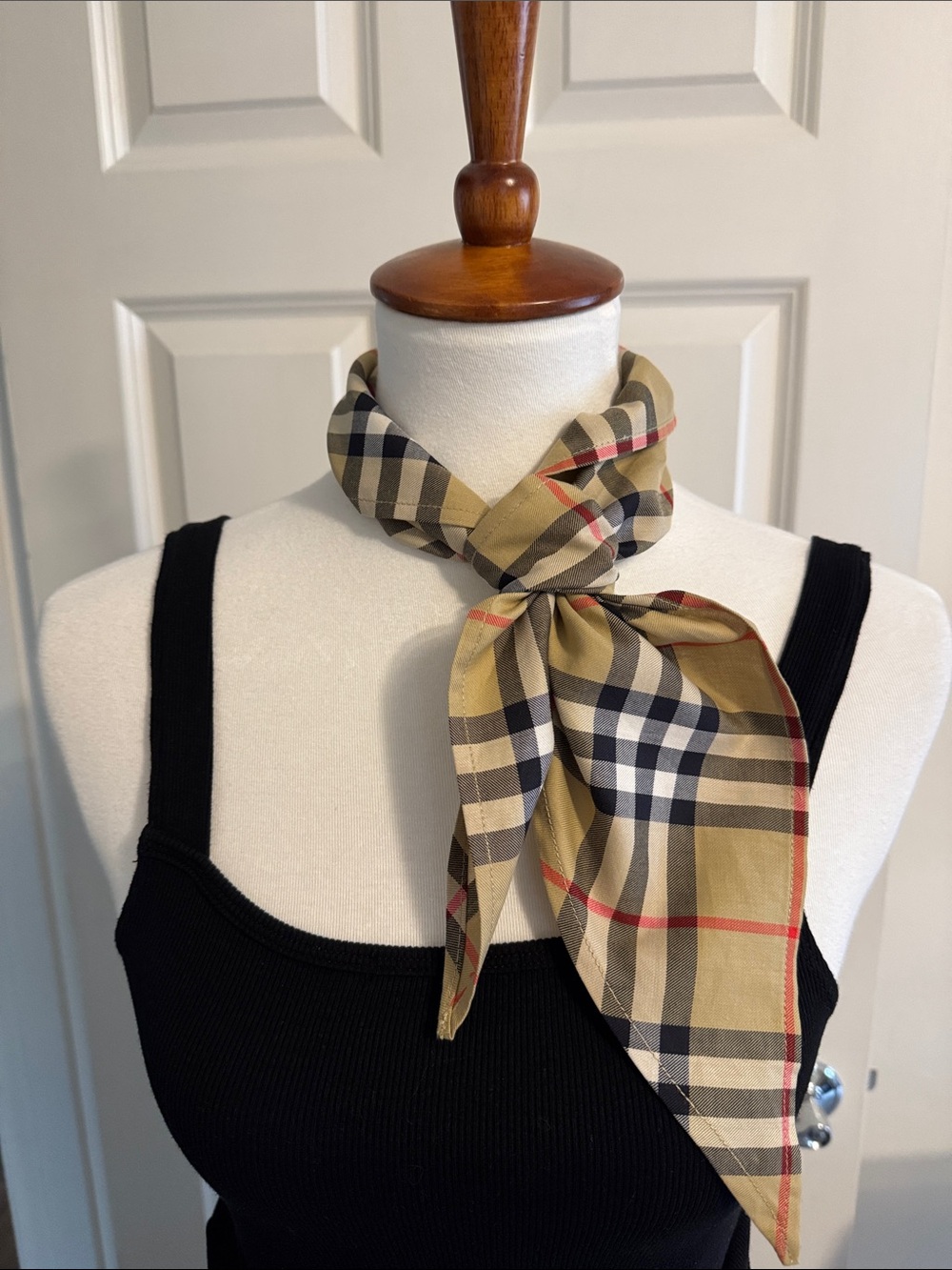 Burberry Beige Plaid Triangle Accent with Black and Red Checks with pouch